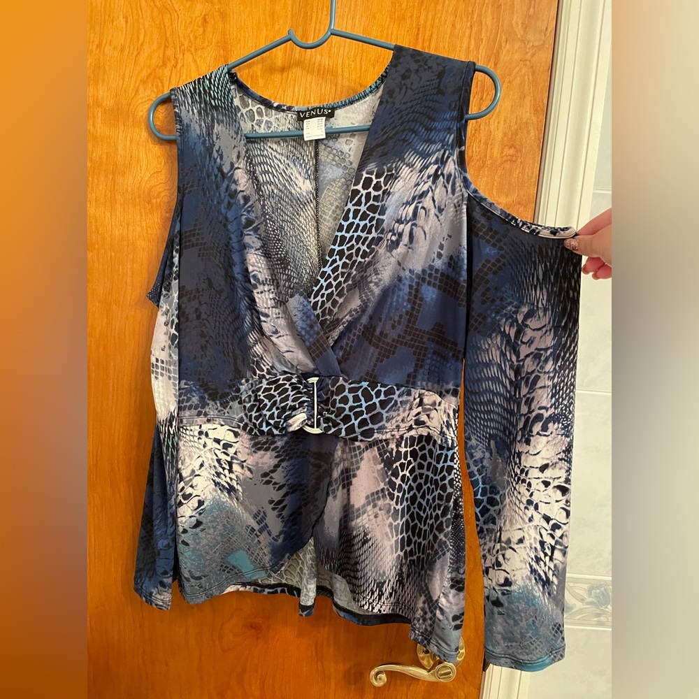 Venus blue snake python cheetah leopard print blouse top